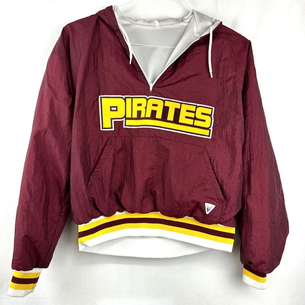 Vintage 90s Varsity Maroon Gold Pirates 1/4 Zip Lined Warm‎ Up Pullover Jacket L